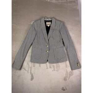Banana Republic Houndstooth Blazer Black White Women Size 6 Italian Cotton
